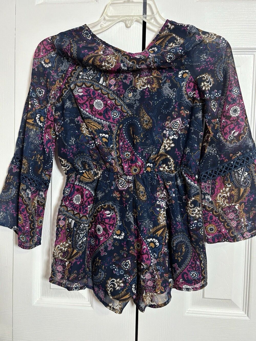 Truly Me by Sara Sara Girls Paisley Romper Navy Pink New With Tags . - Picture 5 of 8